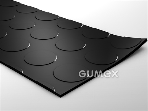Gumová podlahovina SANTO, hrúbka 3mm, šírka 1450mm, 75°ShA, SBR, dezén peniažkový, -30°C/+70°C, čierna